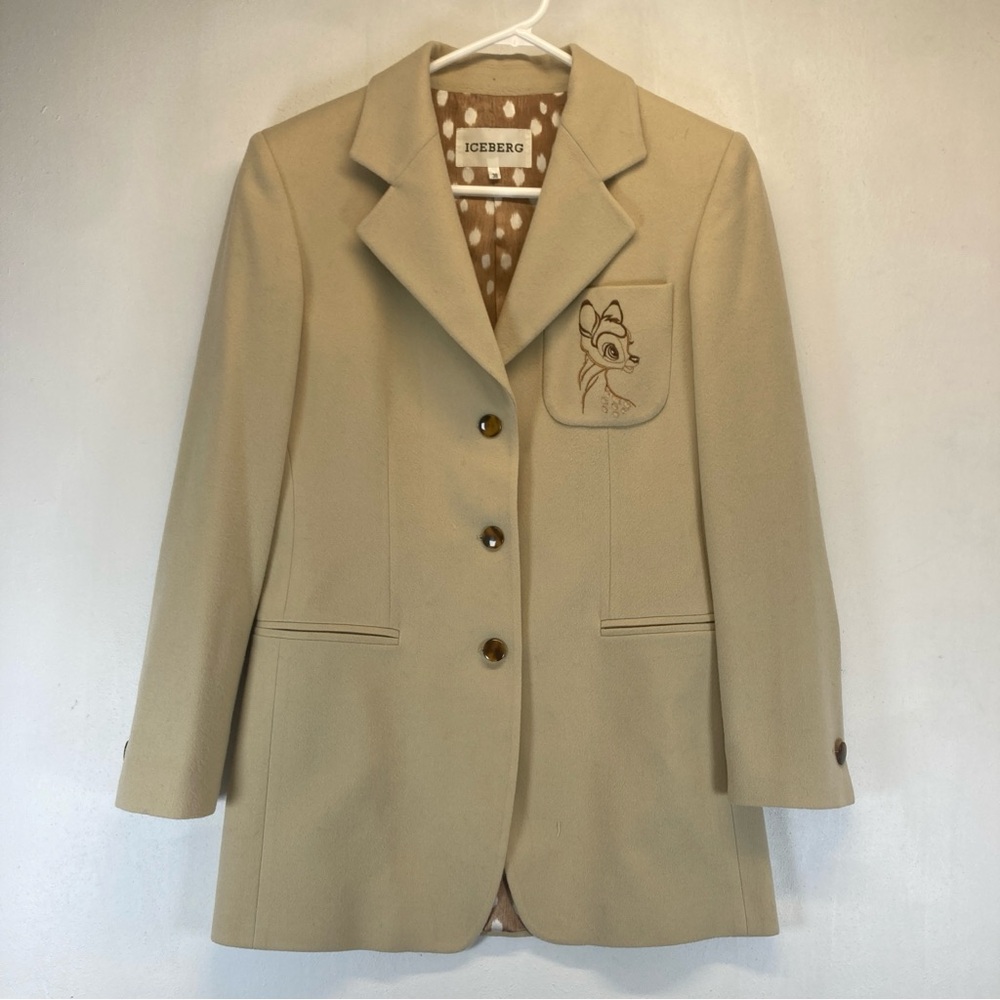 ICEBERG Vintage Disney Bambi Jacket Blazer Coat Cashmere Wool Beige Size 38